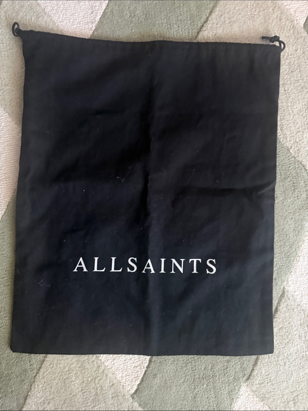 All Saints Black Drawstring Dust Bag with White Logo